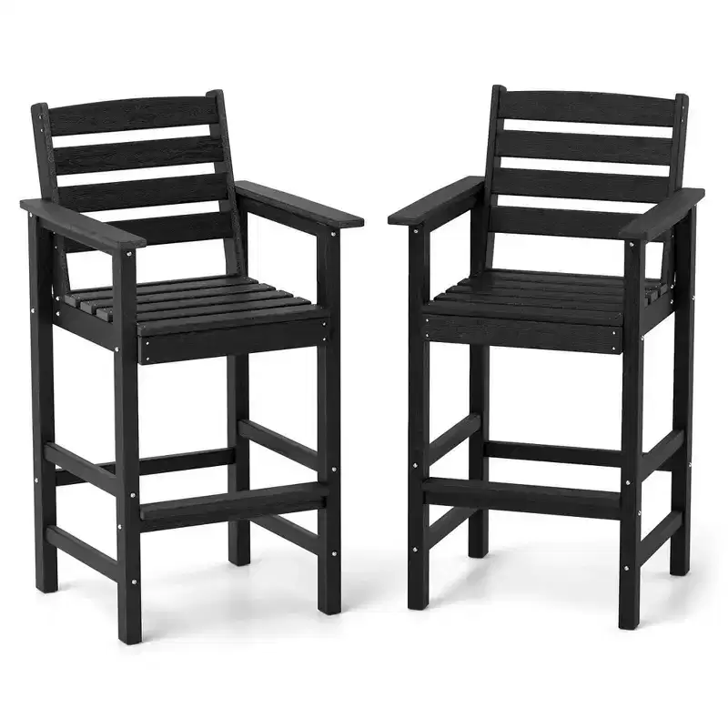 Costway Patio Adirondack Bar Chairs Set of 2 with Wide Armrests & Footrest Backrest Black/Brown/Gray/Navy