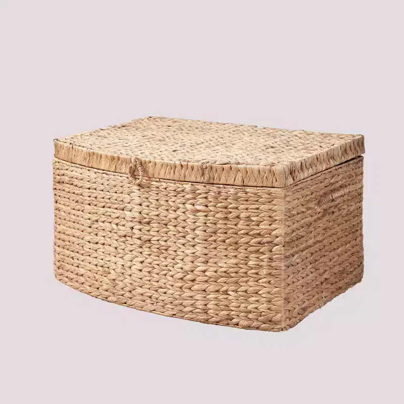 26"x19"x14"  Rectangular Water Hyacinth Wicker Trunk Natural Brown: Storage Chest, Iron Frame
