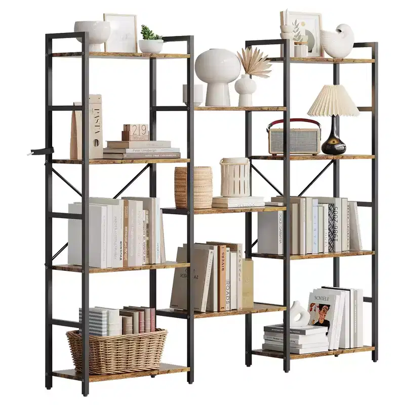 4 Tier Bookcase, Industrial Bookshelf - Adjustable Wood Shelves & Heavy Duty Metal Frame, 100Lbs Capacity, Wide Storage Organizer