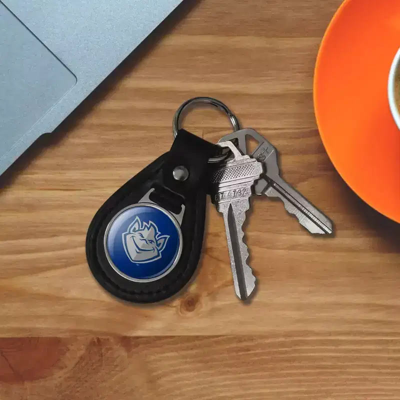 Saint Louis University Billiken Logo Black Leather Keychain