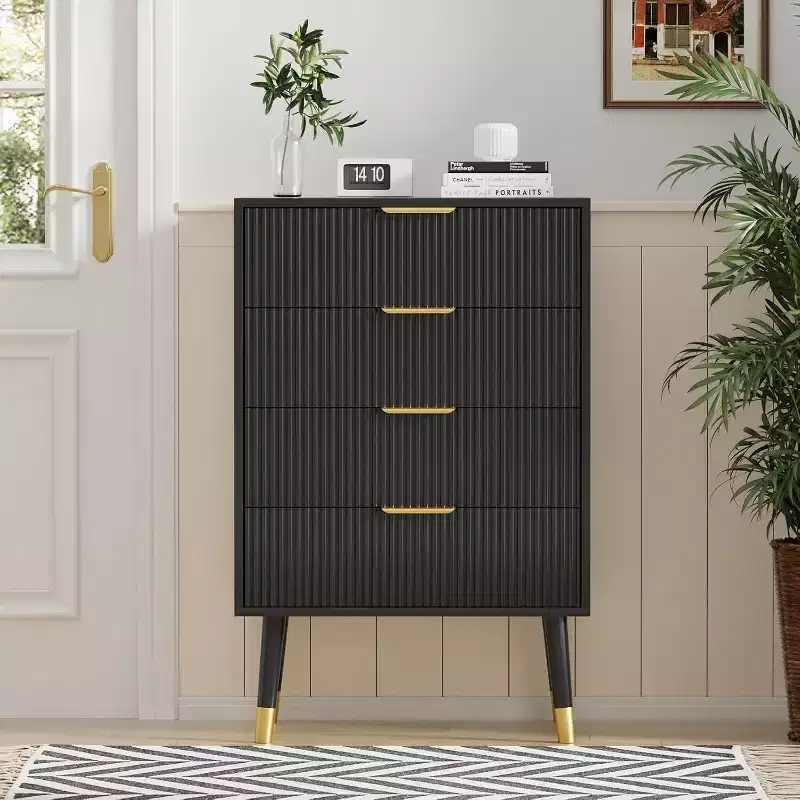 Black 4-Drawer Dresser, Vertical Stripe, Single
