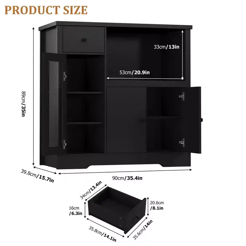 Kitchen Microwave Cabinets with Storage, Buffet Cabinet Sideboard with 3 Doors,1 Drawer and Adjustable Shelves, Pantry Storage Cabinet for Kitchen
