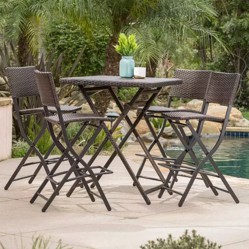 Christopher Knight Home Margarita Outdoor Wicker Folding 5 Piece Bar Set, Multibrown