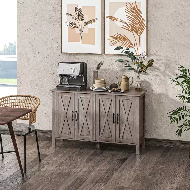 HOMCOM Sideboard Buffet Cabinet, Farmhouse Coffee Bar Cabinet with Barn Doors and Adjustable Shelves, TV Cabinet for TVs up to 55