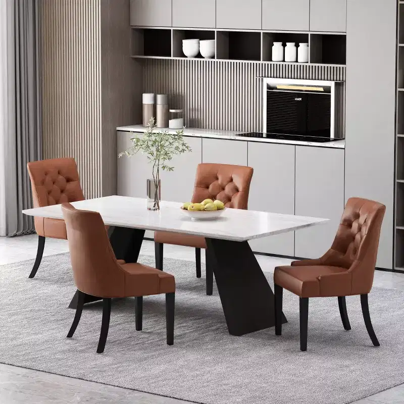 Christopher Knight Home Set of 4 Cheney Faux Leather Tufted Dining Chairs Cognac Brown/Matte Black