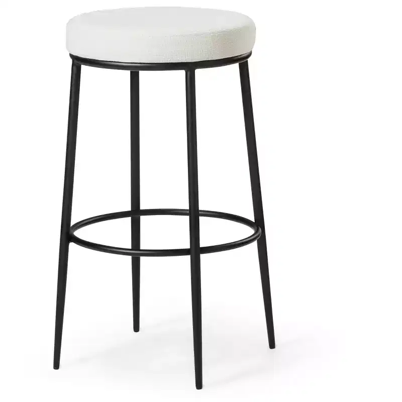31-Inch Backless Metal Bar Stool with Thick Upholstered Fabric Seat, Hand-Finished Frame