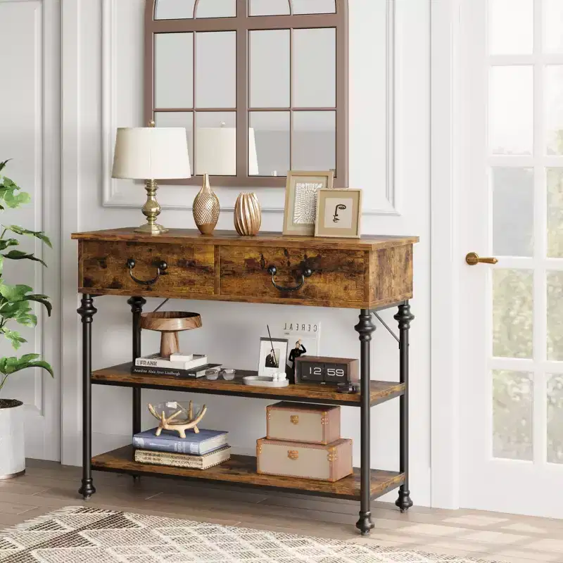 Narrow Sofa Table with Storage Shelves ,Small Entryway Table for Entryway,Console Tables with 2 Drawers, for Living Room, Hallway