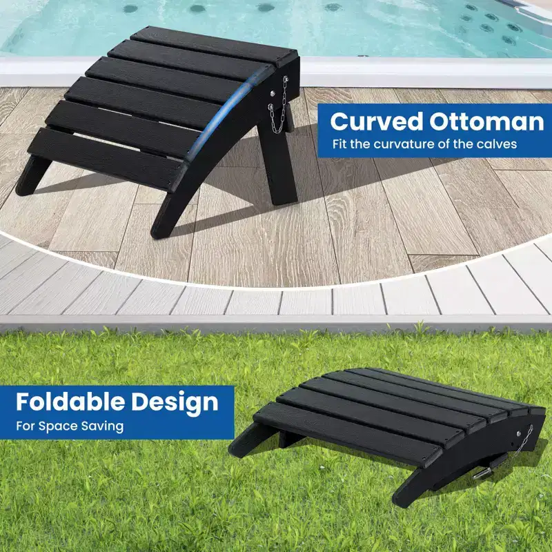 GARPROVM Upgraded Folding HDPE Adirondack Chair with Ottoman Weather-Resistant For Outdoor