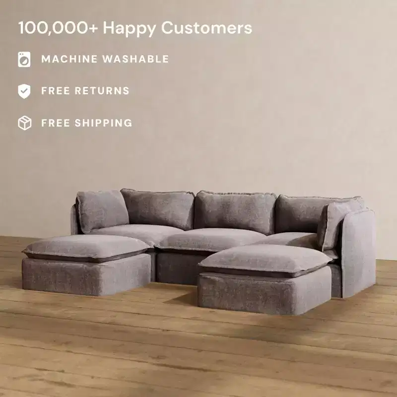 Anabei Modular Washable 3-Seater U-Sectional Sofa | Deluxe+ Seat & Cloud Pillow