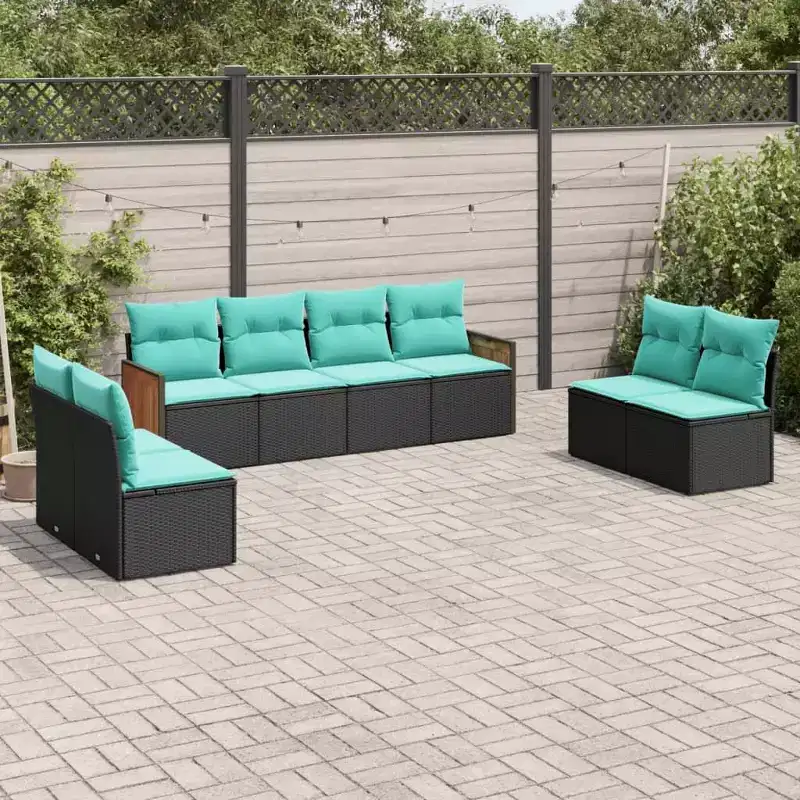 vidaXL Patio Sofa Set Black and Blue