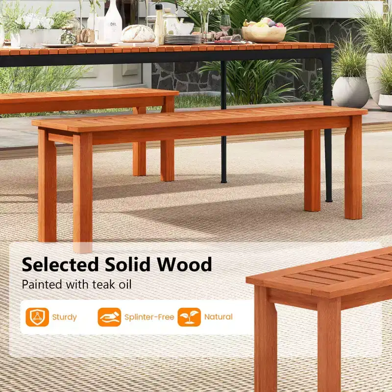 Costway 1/2 PCS 47 Inch Patio Wood Bench 2-Person Backless Bench with Slatted Seat Teak