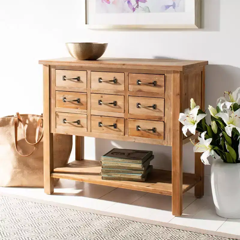 9-Drawer Apothecary Accent Table, Natural Oak
