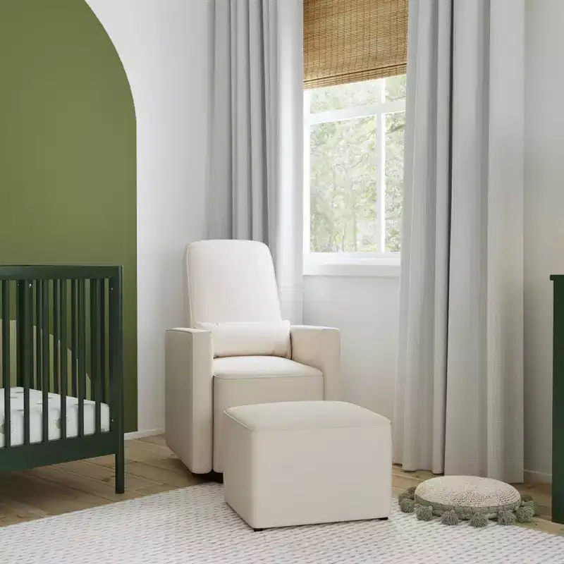 Glider and Ottoman - Cream Finish with Cream Piping