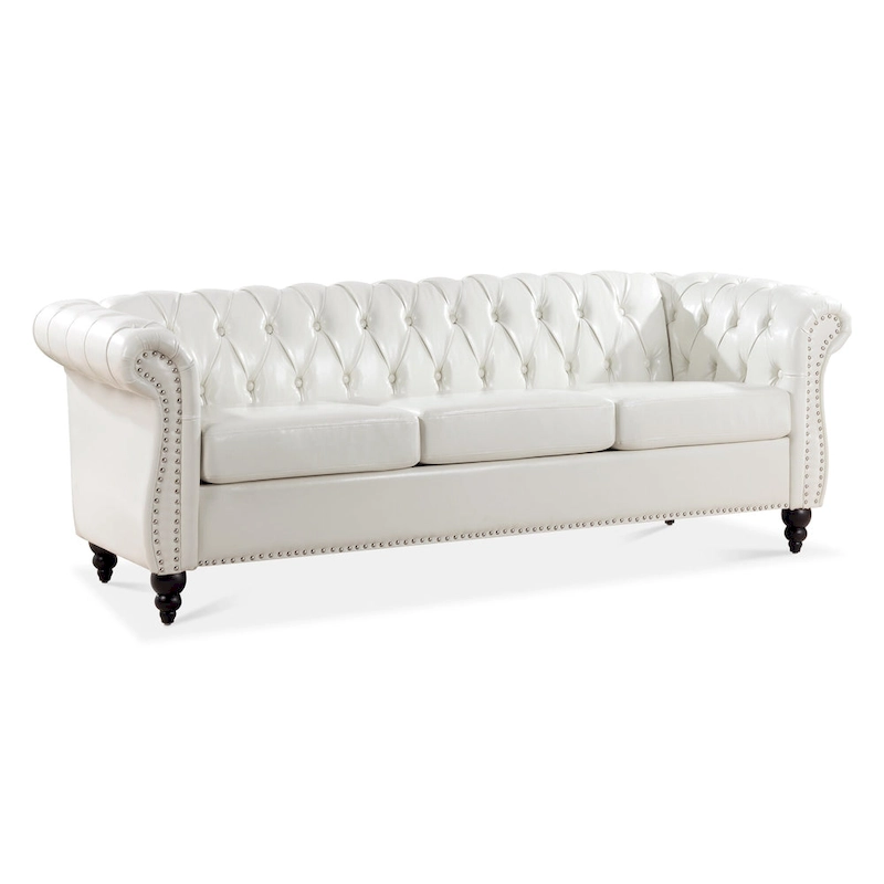 Upholstered Rolled Arm Chesterfield 3-Seater Sofa