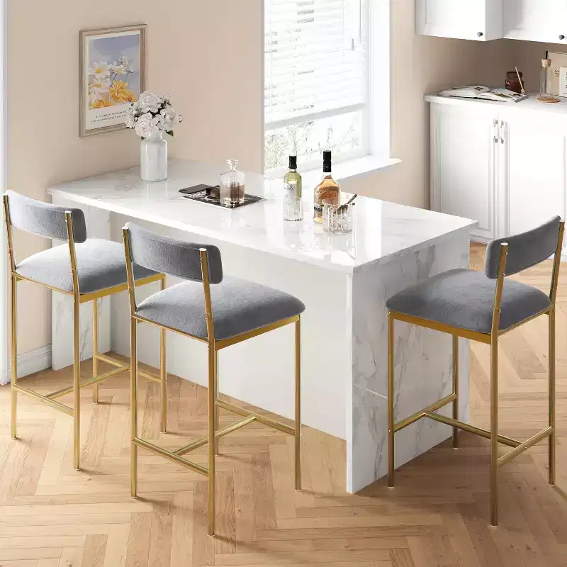 Acekool 25 5 Counter Height Bar Stools Set of 4 Upholstered Kitchen Chairs and Footrest for Island