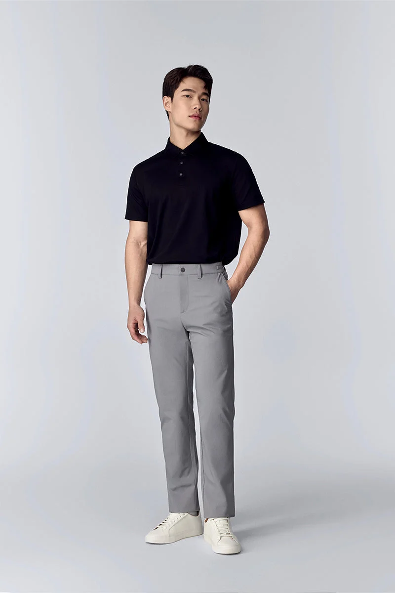 Waffle-Knit Buttonless Polo – Light Grey