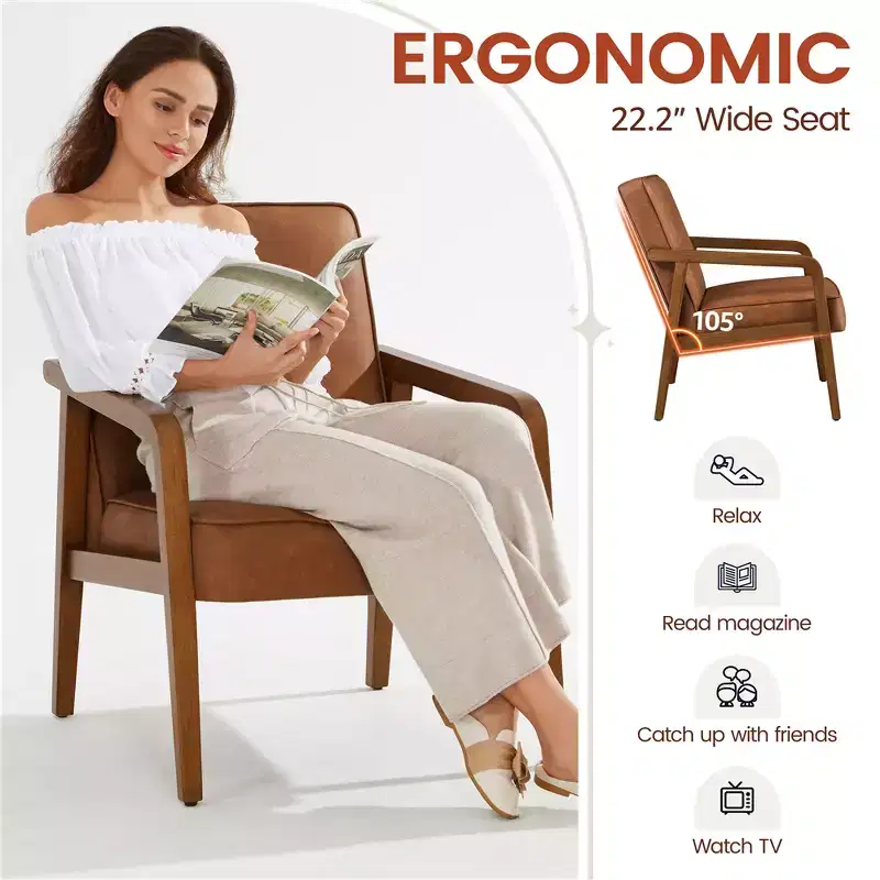 Modern Faux Leather Upholstered Accent Chair Armchair