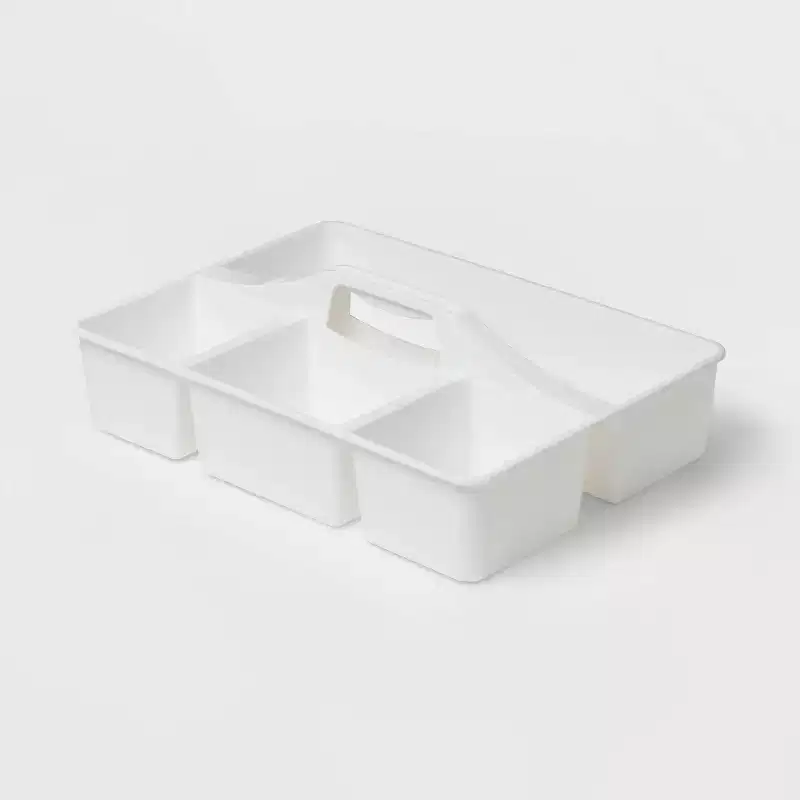 Divided Caddy Organizer White Polypropylene Utility Storage