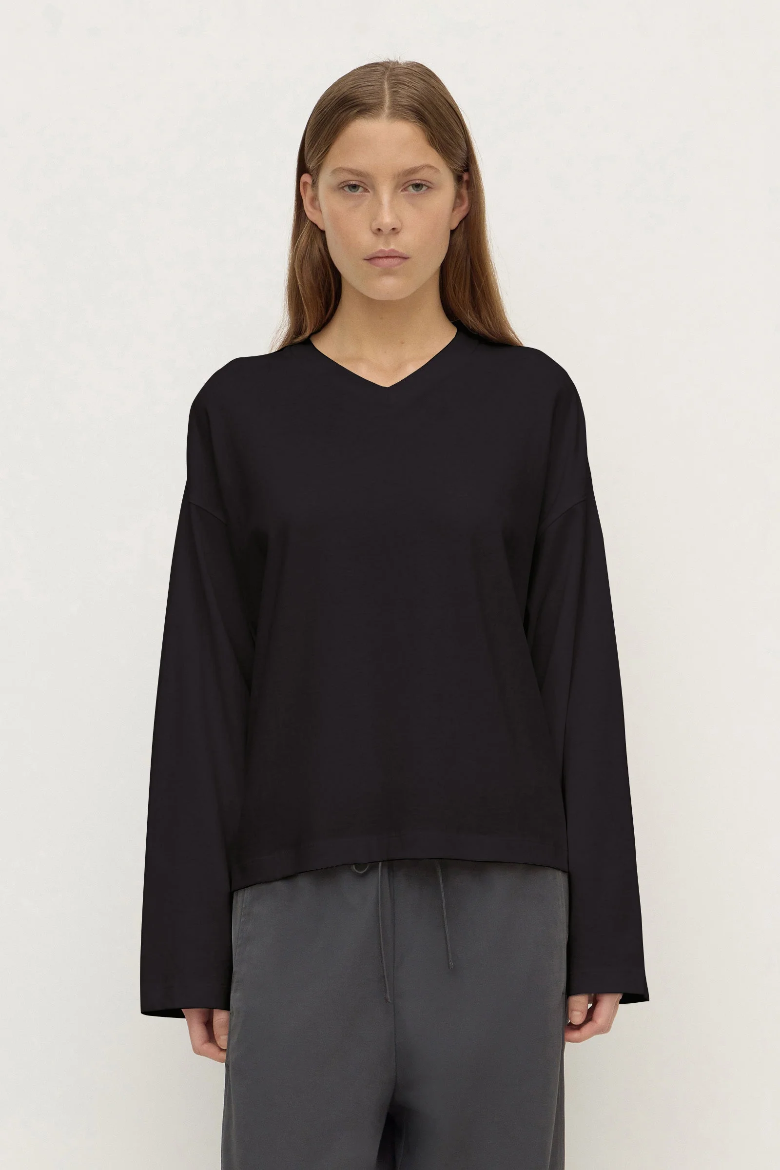 Oversized V Neck Long Sleeve Tee