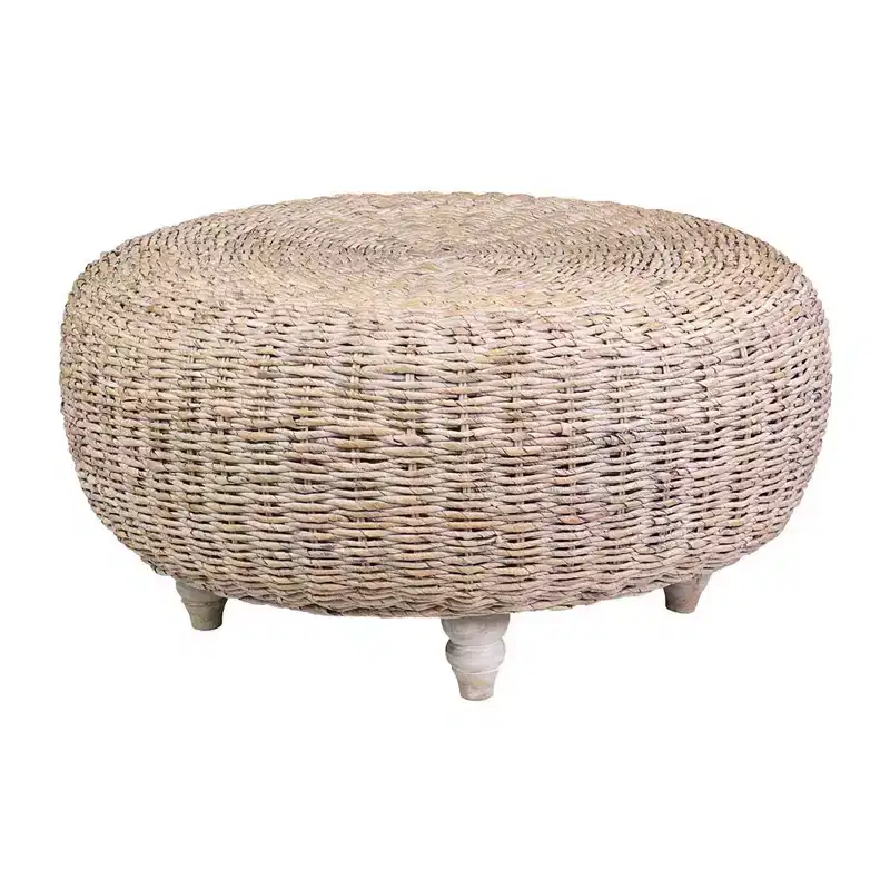 Round Abaca Woven Coffee Table, 35 Inch, Tan | Boho Farmhouse Living Room