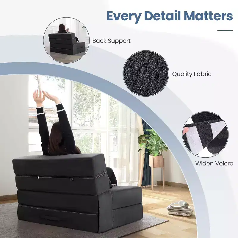 4-in-1 Folding Sofa Bed Chair with Pillow, Convertible Sleeper Foam Floor Mattress