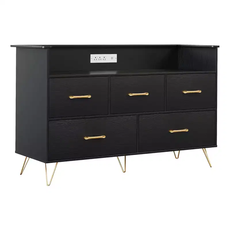 Dresser for Bedroom with 5 Drawers, 47 in Wide Chest of Drawers, Freestanding Storage Organizer