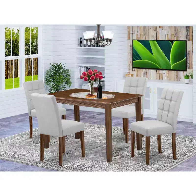 HomeStock 5-Piece Antique Walnut Finish Solid Wood Top - Rectangular Dining Room Set - Seats 4