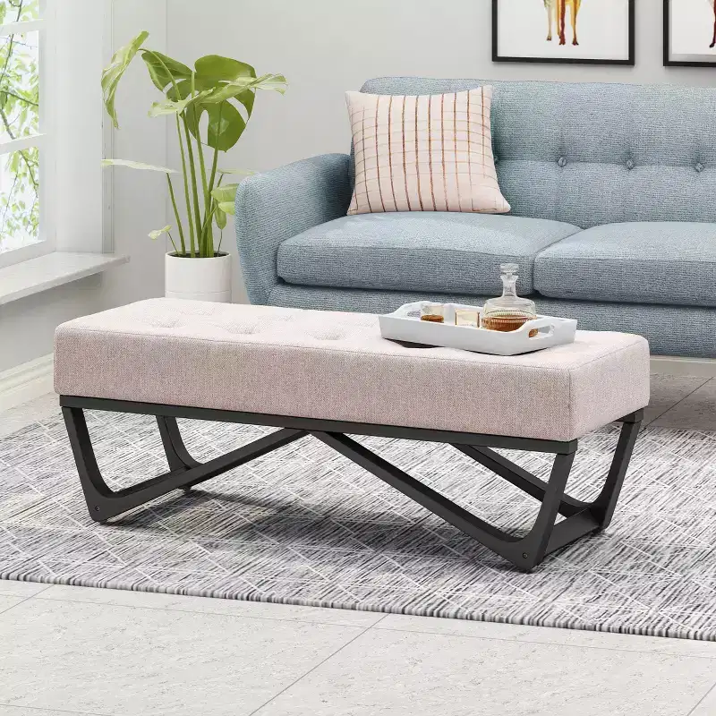 Okak Rectangular Ottoman with Cushion, End of Bed Bench with Stylish Legs, Foot Stool for Living Room, Bedroom, Entryway