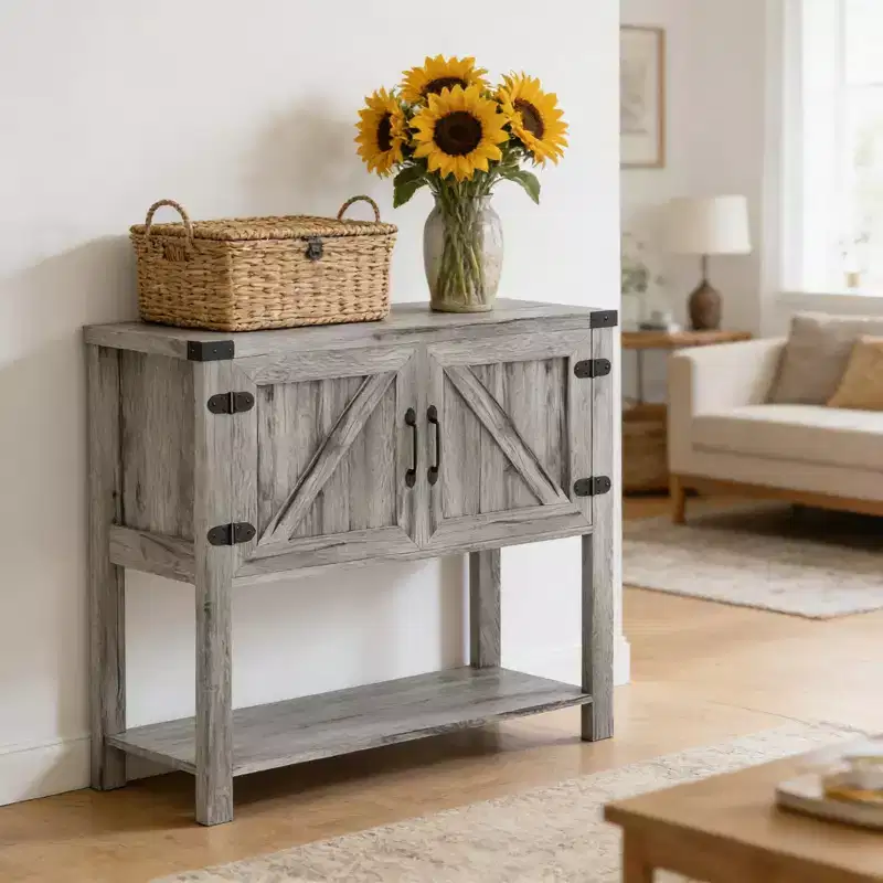 Modern Storage Cabinet with Bottom Open Shelf and 2 Doors