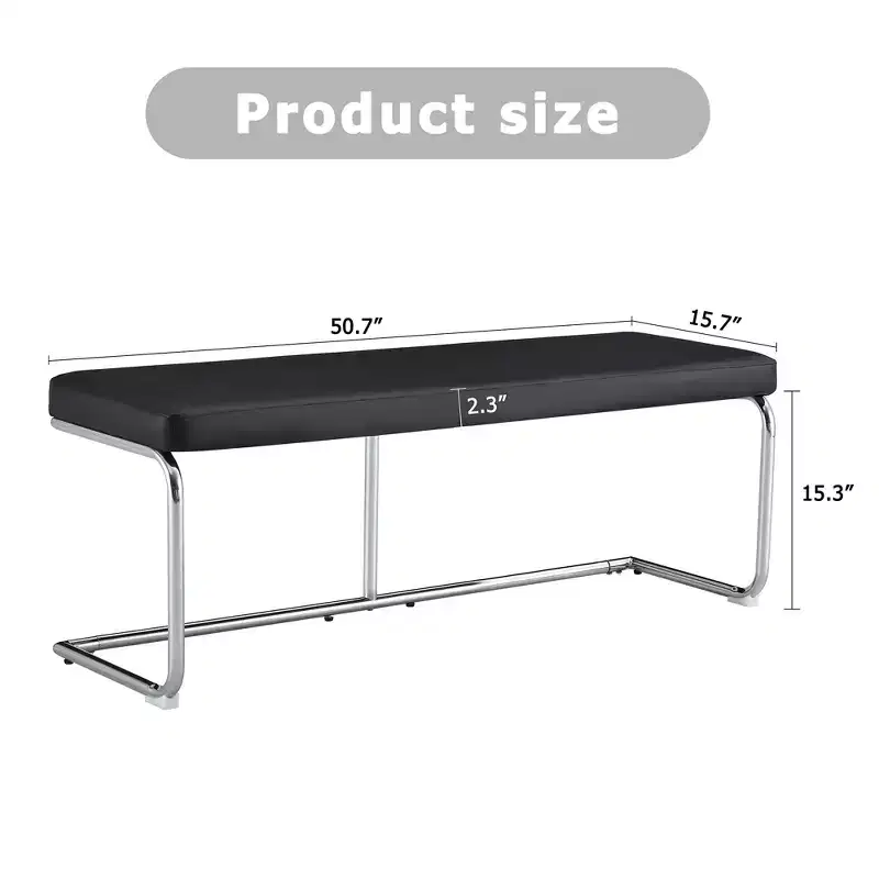 Leather Bench with Silver Metal Legs