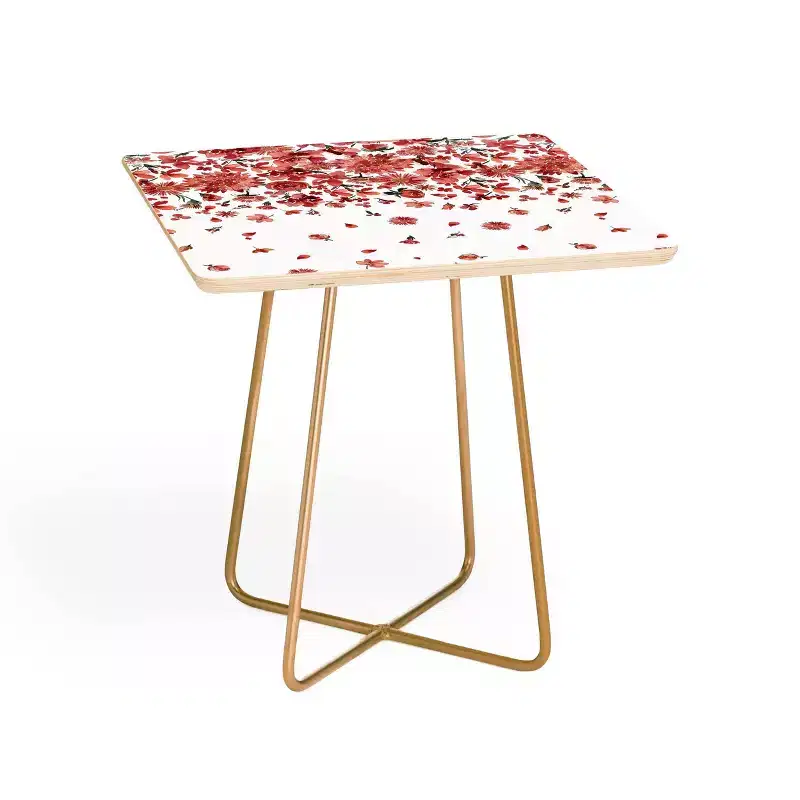 Square Ninola Design Prairie Flowers Countryside Red Side Table White/Gold - Deny Designs