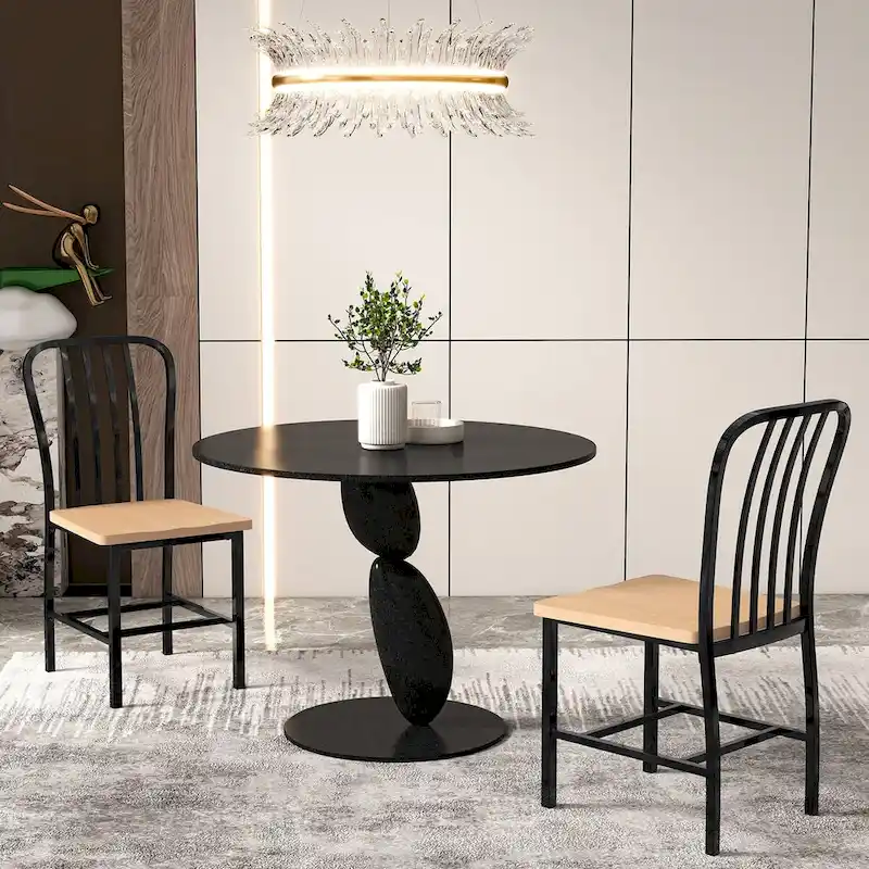 Armless Spindle Back Dining Chair Set of 2 with Ergonomic Seat-Black - 22 x 18 x 37