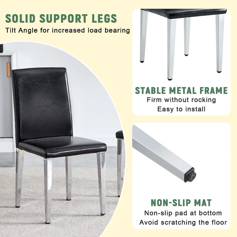 Dining Chairs Set of 4,Modern Kitchen & Dining Room Chairs,Faux Leather Cushion Seat Metal Legs