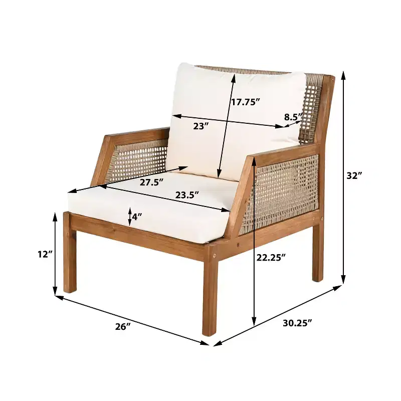 Christopher Knight Home Grania Patio Rattan and Acacia Wood Club Chair with Cushion, Brown/Cream