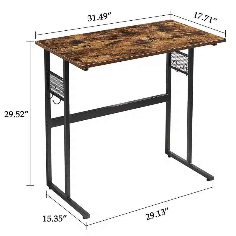 VECELO 32/44 in. Small Computer Desk, Wooden Writing Study Work Desk with Storage & Hook for Home or Bedroom, Brown
