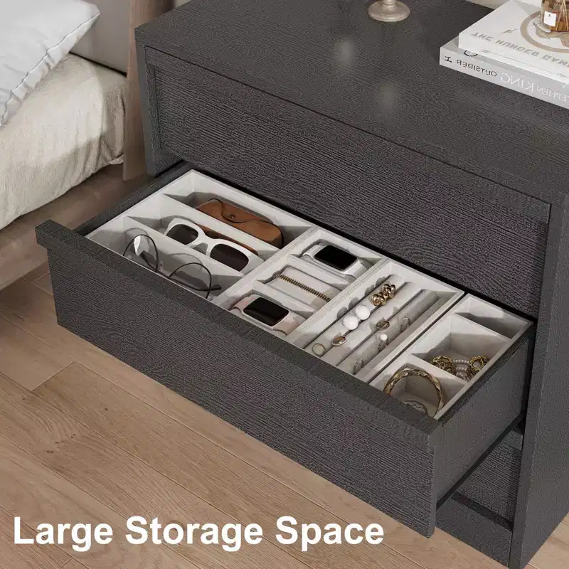 4 Drawer Nightstand, 39 Inch Tall Bedside Table with Large Storage, Anti-Tip Narrow End Table Organizer for Bedroom Living Room Entryway