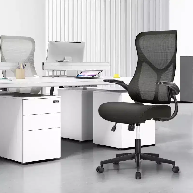 High-Back Mesh Task Chair with Flip Armrests & Adjustable Height