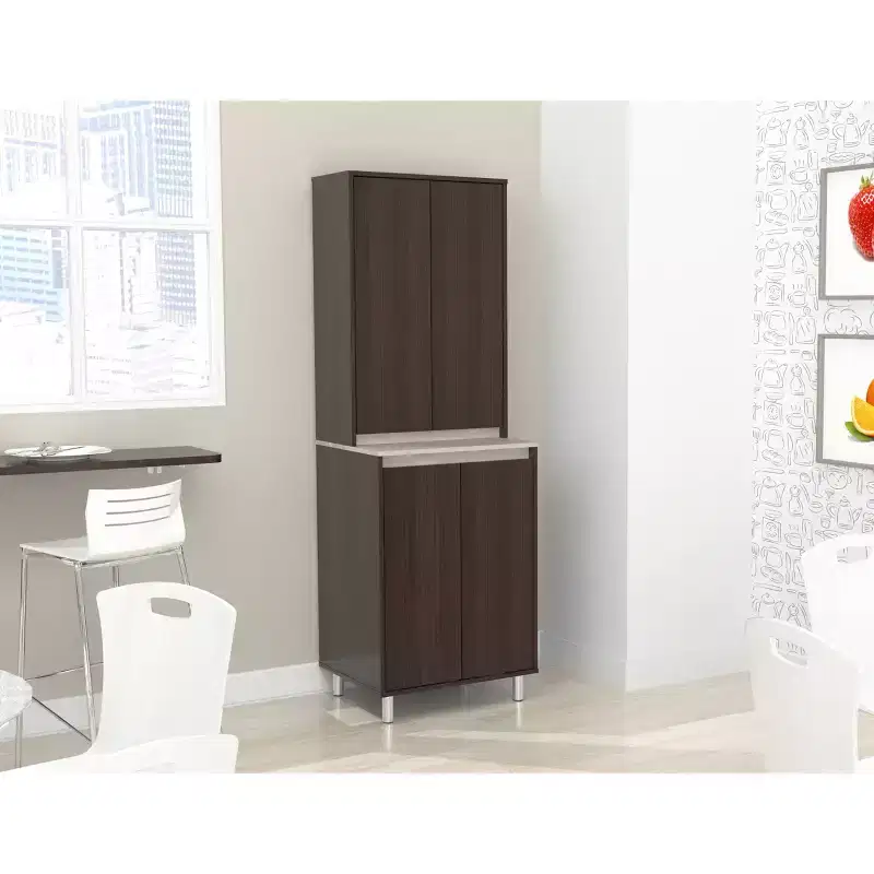 4 Door Breakroom Cabinet Espresso/Amber Gray