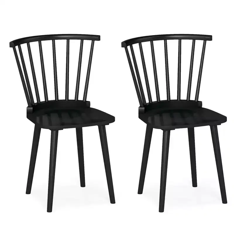 Costway Rubber Wood Windsor Dining Chairs Set of 2 with Spindle Back for Living Room Black/Natural