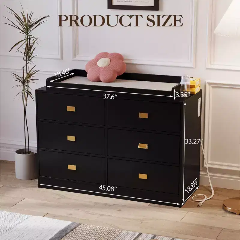 6-Drawer Nursery Dresser with Changing Table - Dresser with Safety Rails & Waterproof Top