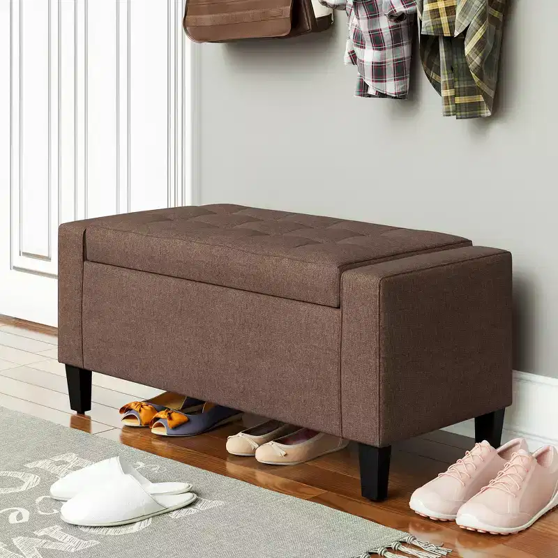HOMCOM Linen Storage Ottoman Bench Lift Top Tufted Rectangle Ottoman for Living Room, Entryway, or Bedroom