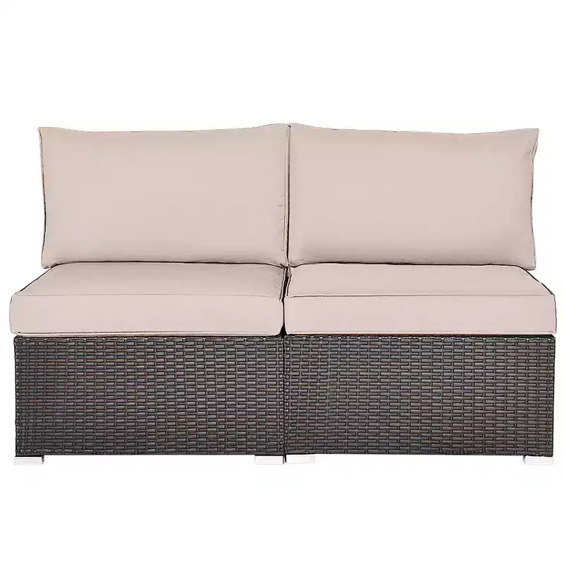 Costway 2PCS Patio Rattan Armless Sofa Sectional Conversation Furniture Set W/Cushion