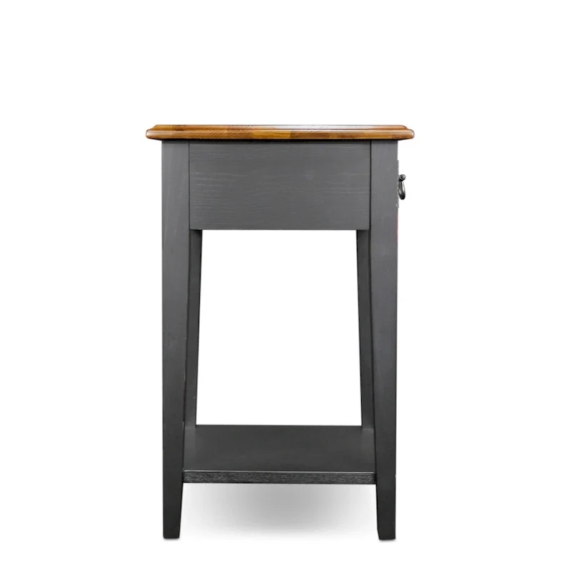Medium Oak / Slate Black / White One-Drawer Square Side Table with Bottom Shelf