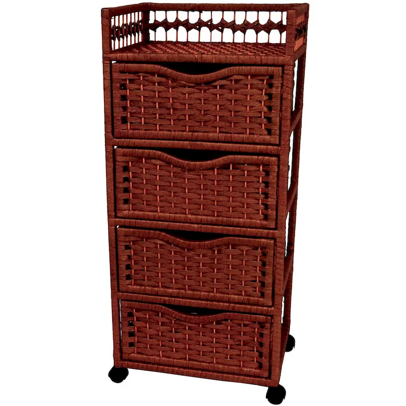 Natural Fiber Wheeled 4-drawer Chest of Drawers - 17.25W x 12.50D x 38.25H
