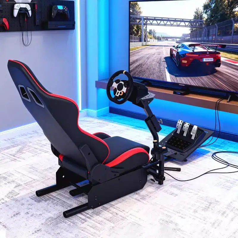 Foldable Racing Simulator Cockpit with Adjustable Wheel Stand for G29/G920/G923 and More
