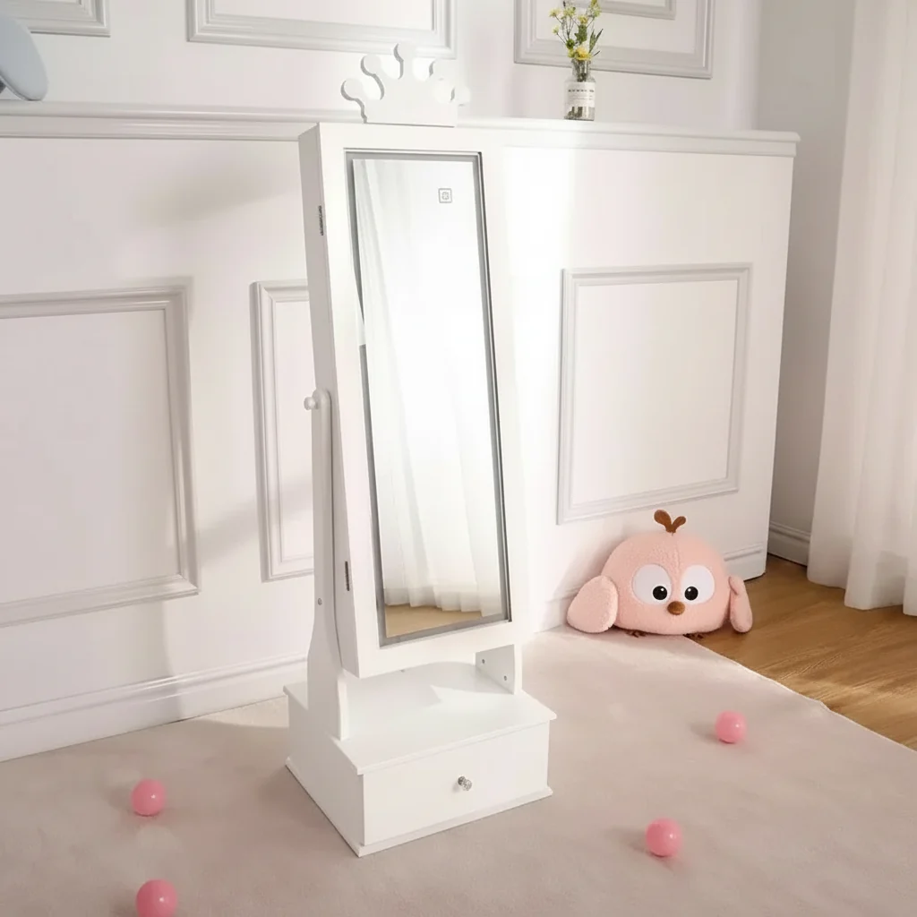 White LED Mirror Jewelry Armoire for Kids – 3 Drawers