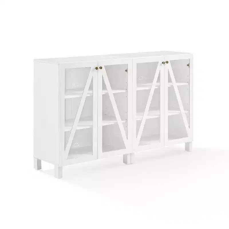 Crosley 60 Cassai 2pc Media Sideboard Cabinet: Glass Doors, Adjustable Shelves, Cable Management