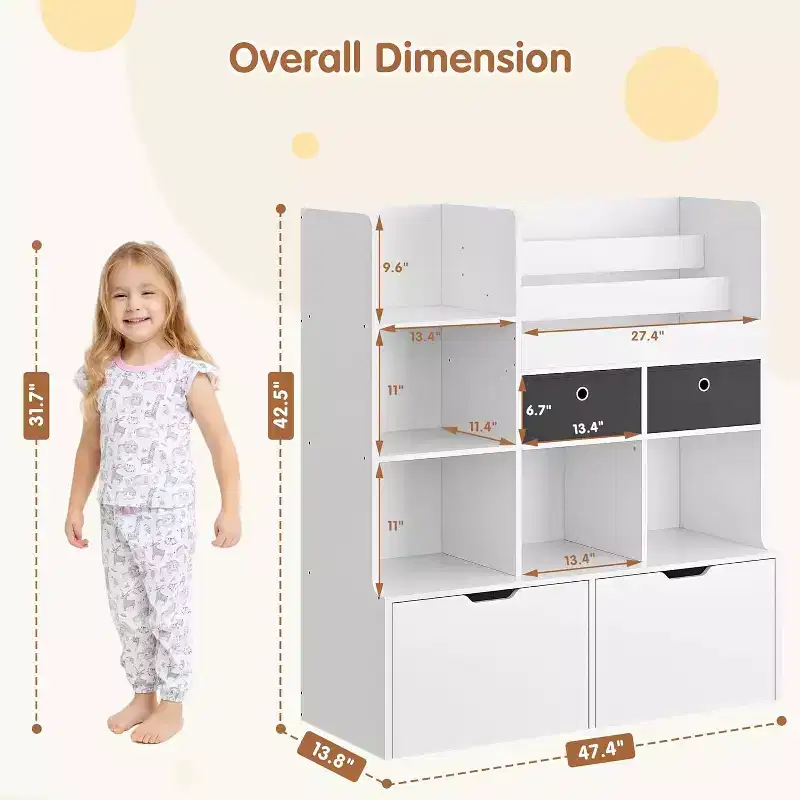 47.8in Kids Wooden Bookshelf with 4 Drawers,Children Bookcase Baby Storage Book Rack,Floor Toy Chest Playroom for Kids Room,Classroom