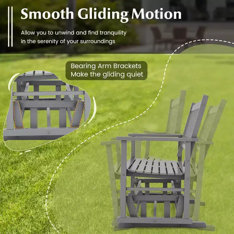 Costway Patio Glider Loveseat Chair Swing Rocking Bench with Slatted Seat & Curved Backrest White/Natural/Gray