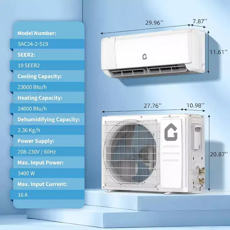 Acekool 24000 BTU Mini Split Air Conditioner & Heat Pump, 19 SEER2 Inverter, WiFi Smart Control, Ductless AC with Remote for Rooms up to 1500 Sq Ft